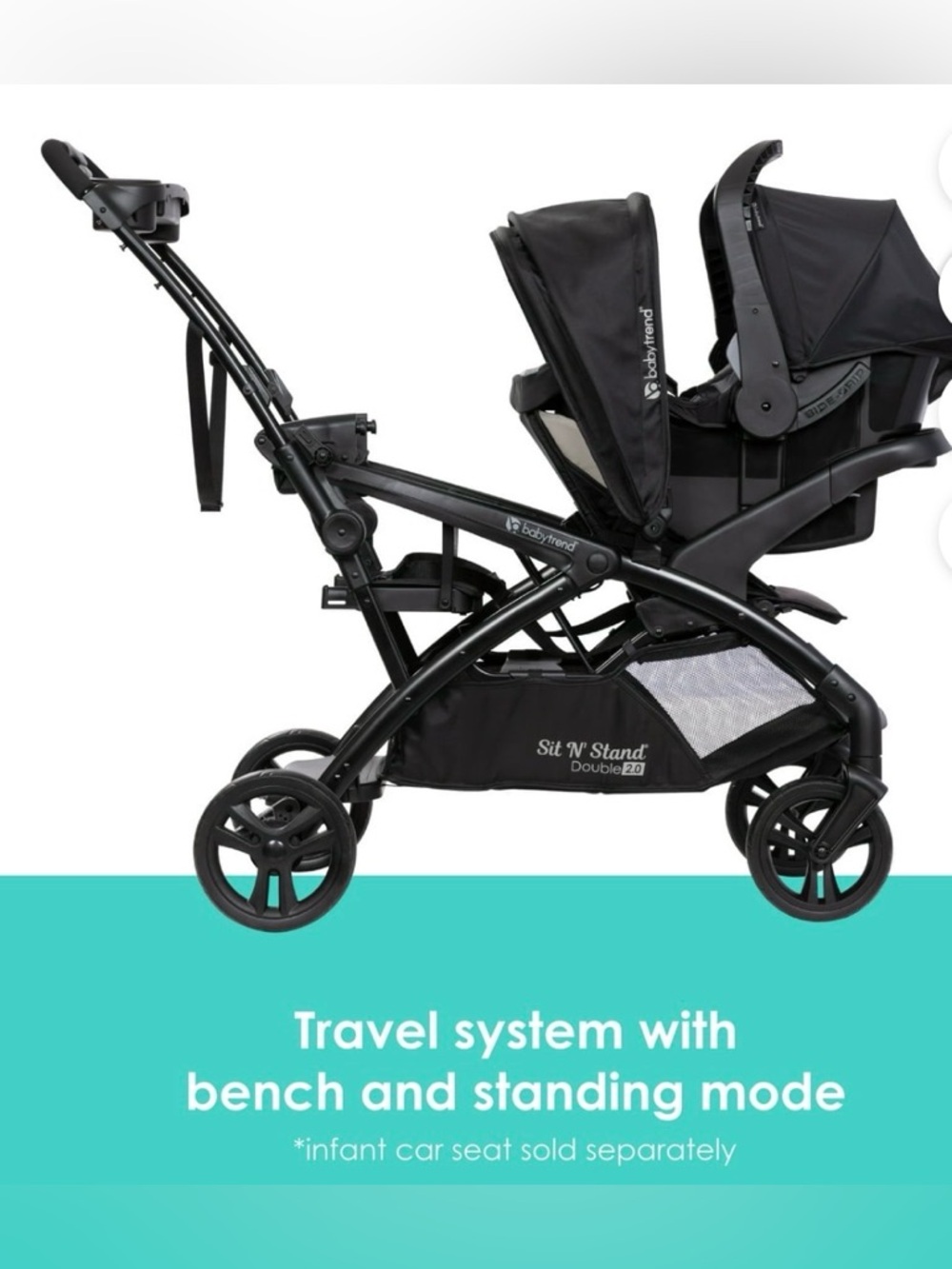 Baby Trend Sit N' Stand Double Stroller with Riding Board & Under Cubby Storage - Picture 10 of 12